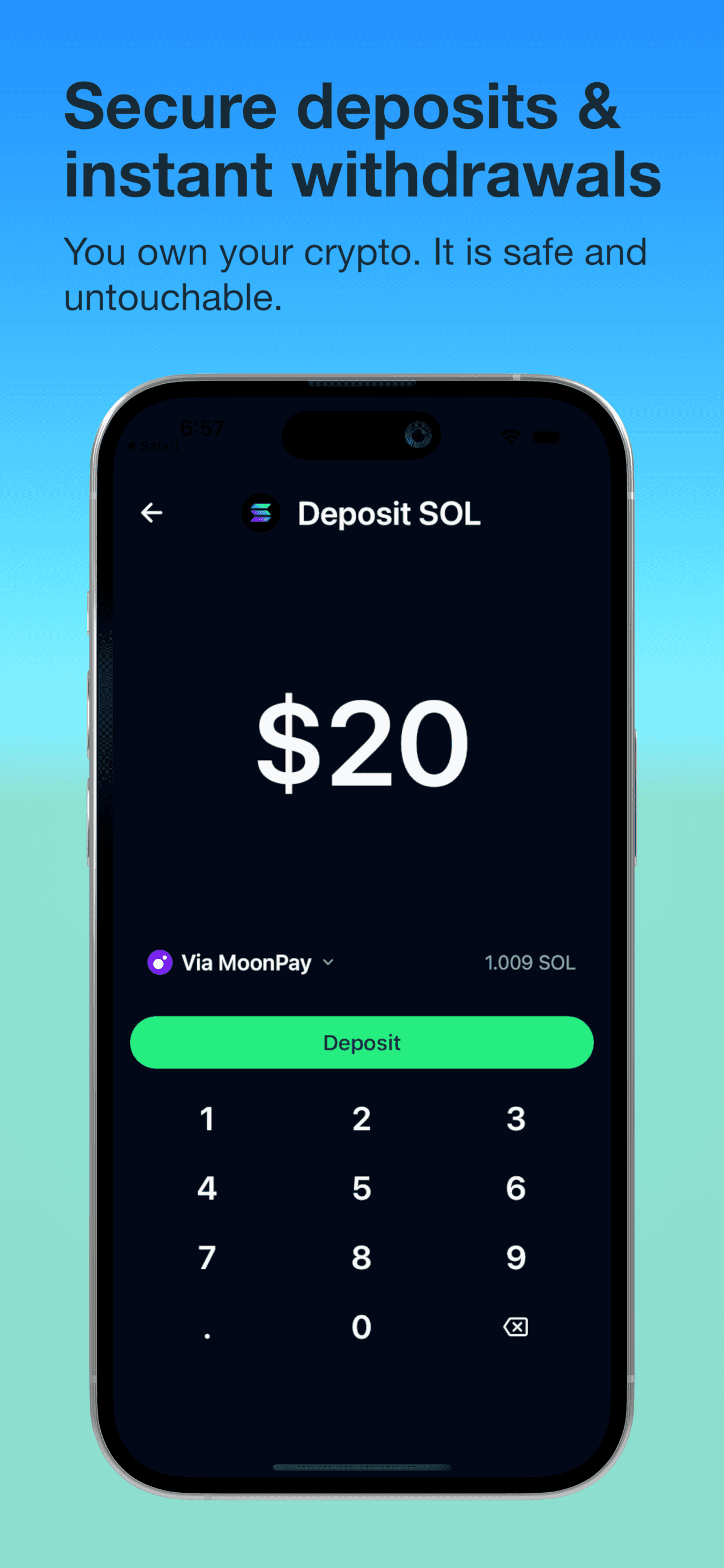 ChadWallet deposit screen with a dollar amount input