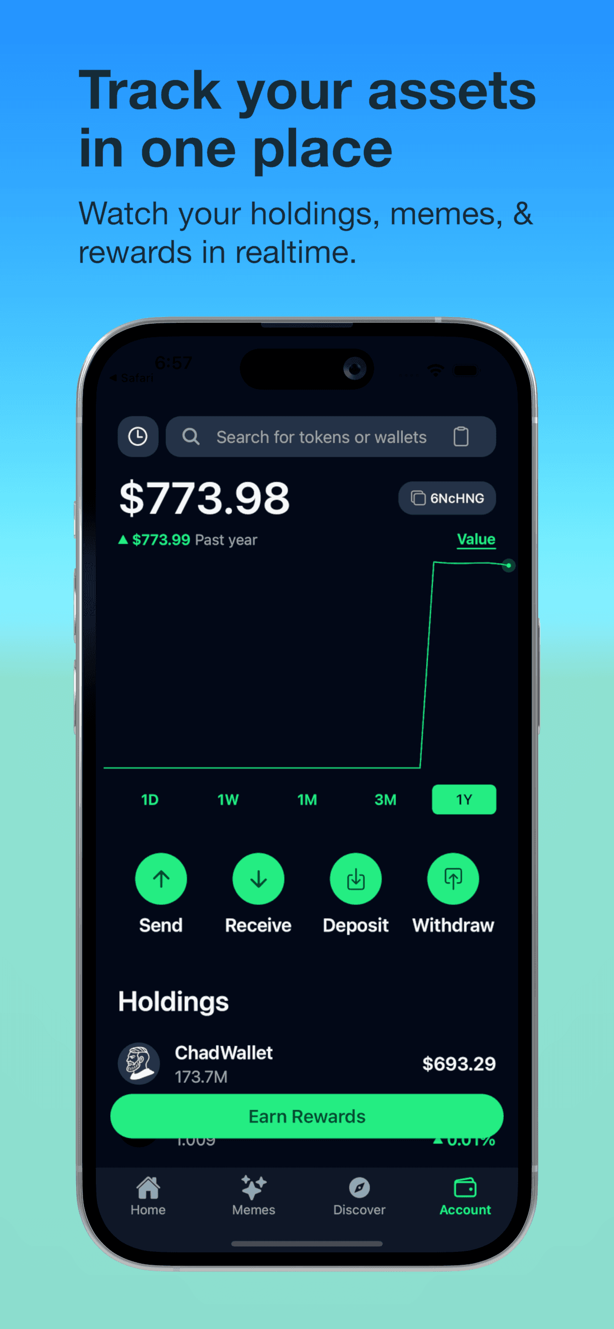 ChadWallet portfolio screen showing wallet value and holdings